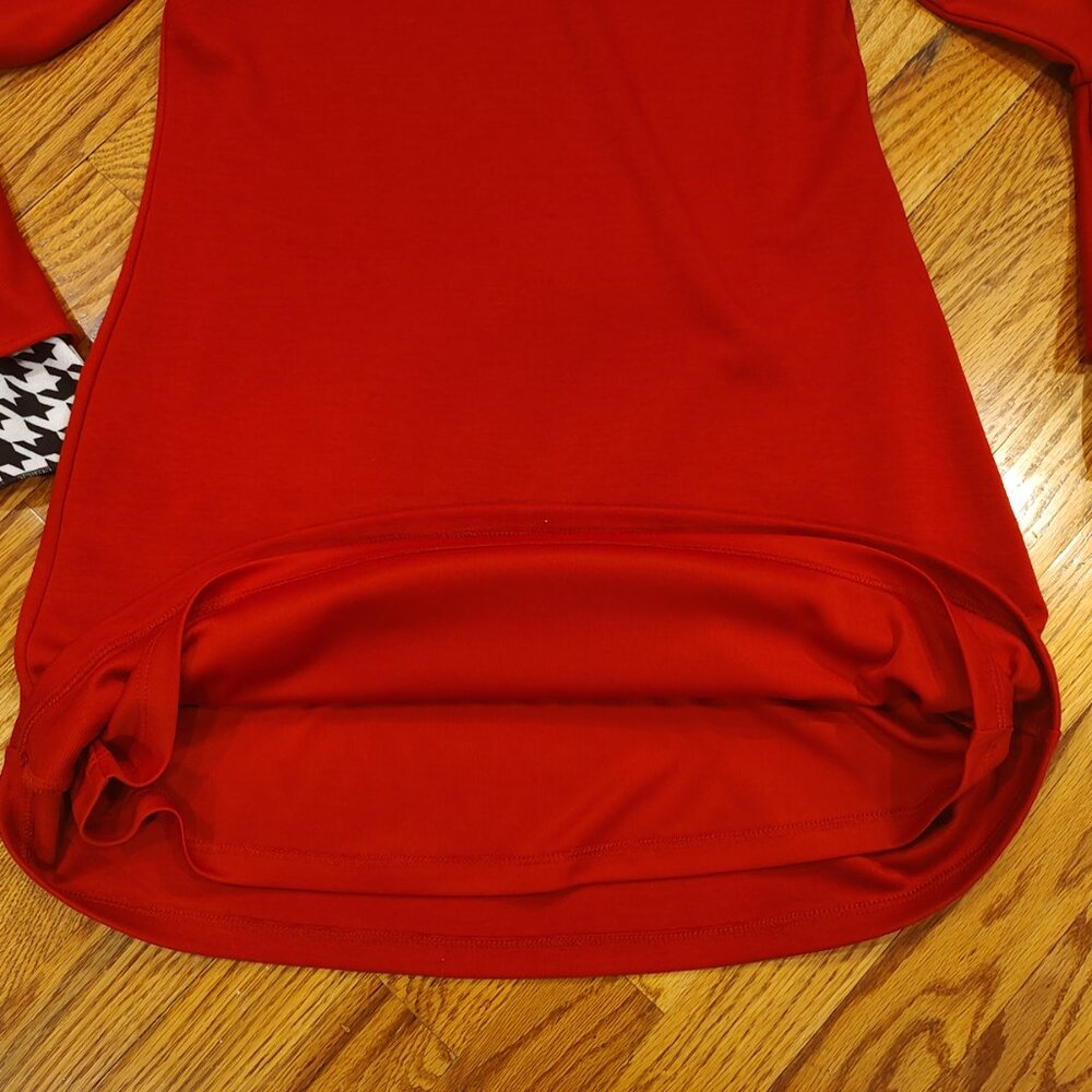 Red Dress, flared sleeves, black gingham, party dress by Basically, made in USA - Picture 5 of 8